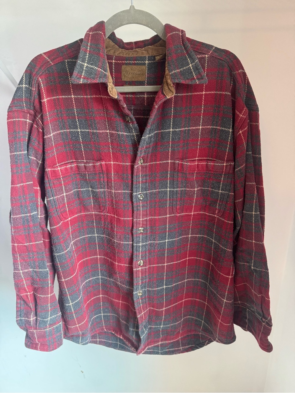 St. John's Bay Red and Gray Plaid Thick Button-Down Shirt